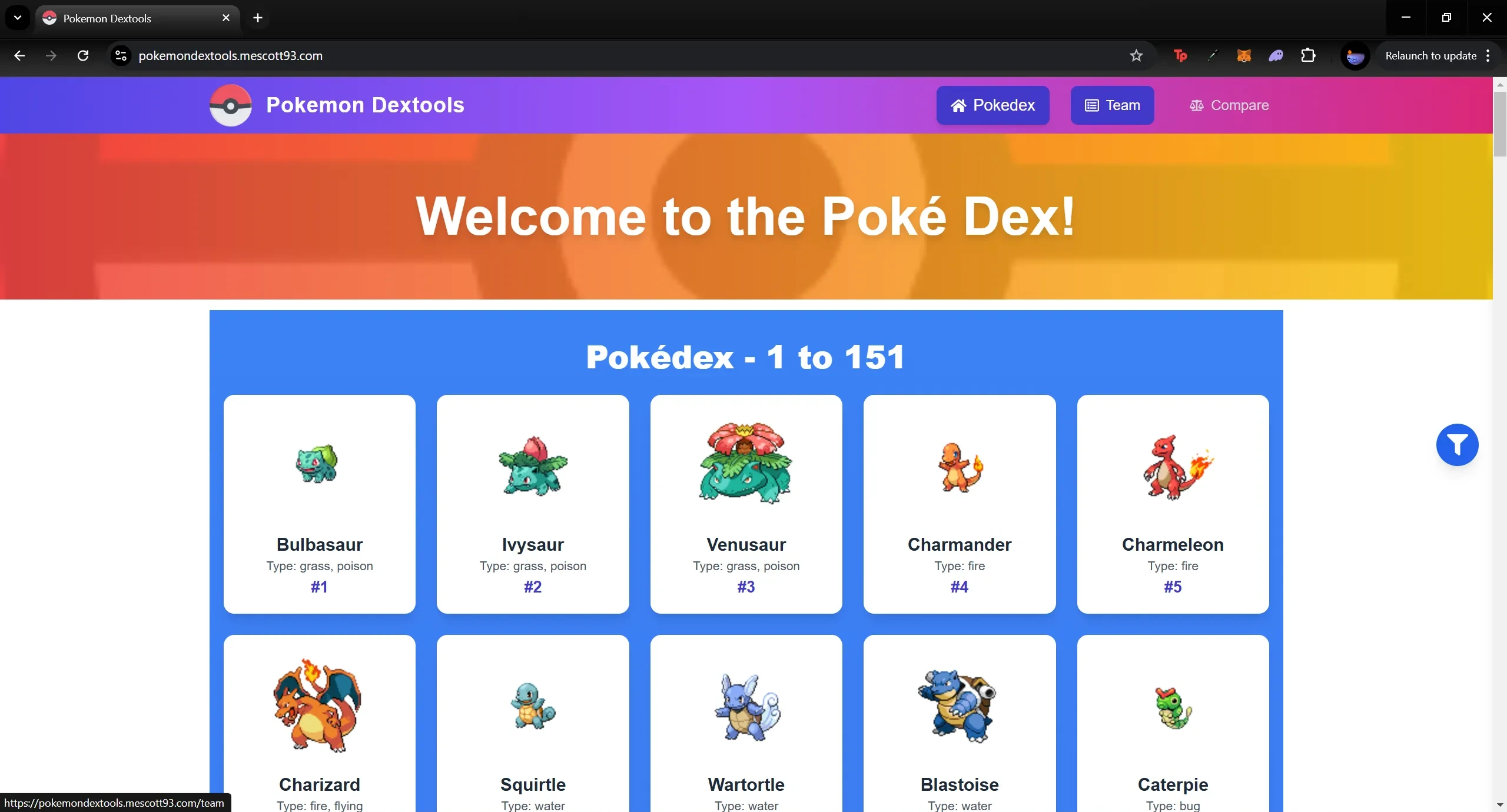 Pokemon Dex Landing Page Preview Image