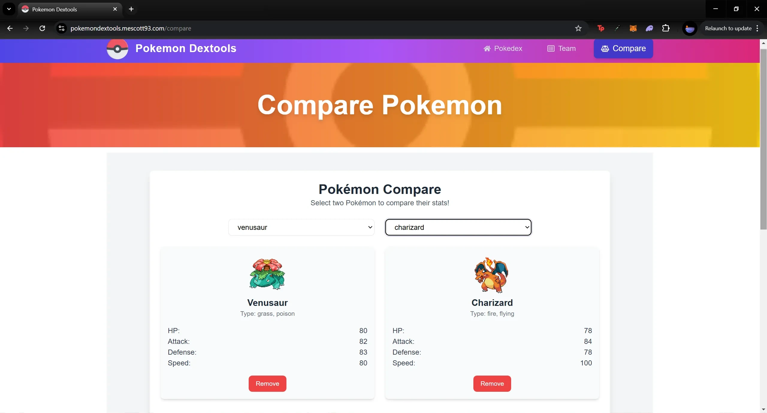 Pokemon Comparer Page Preview Image