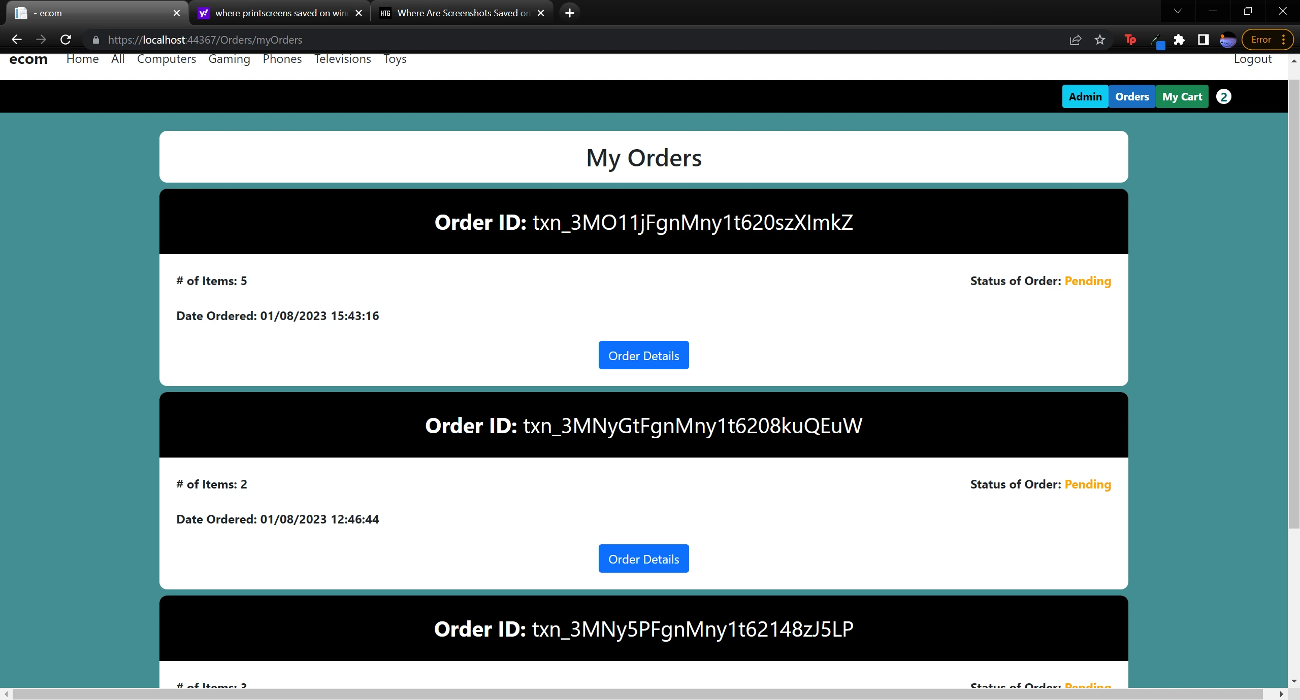 E Commerce Orders Page Preview Image